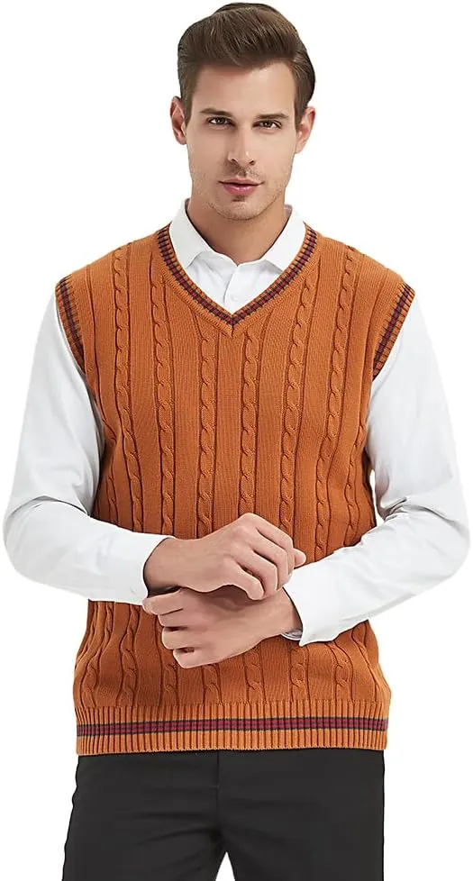 TopTie Men's 100% Cotton Knit Sweater Vest
