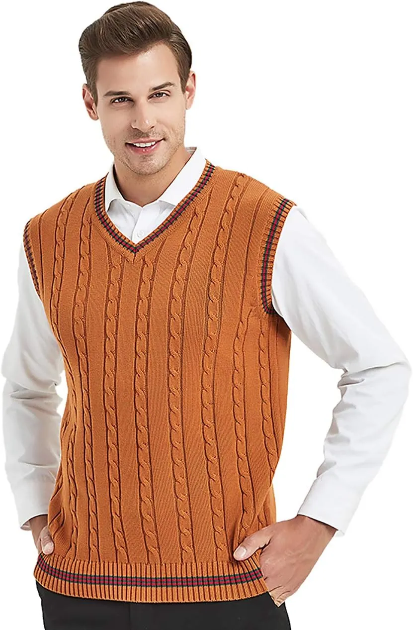 TopTie Men's 100% Cotton Knit Sweater Vest