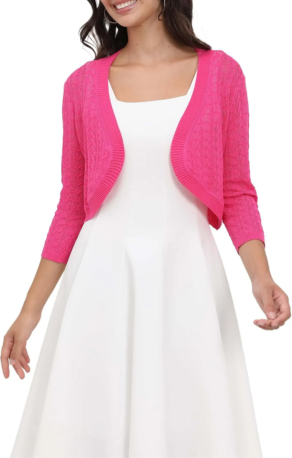 Tralilbee Women's 3/4 Sleeve Cropped Cardigan Knit Bolero Shrug Cardigan Sweater for Women S-XL
