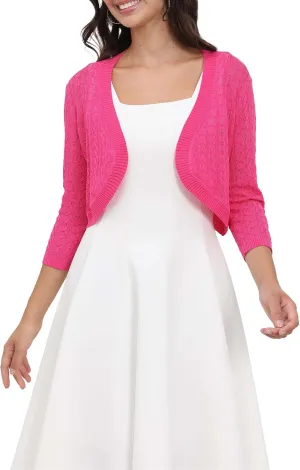 Tralilbee Women's 3/4 Sleeve Cropped Cardigan Knit Bolero Shrug Cardigan Sweater for Women S-XL