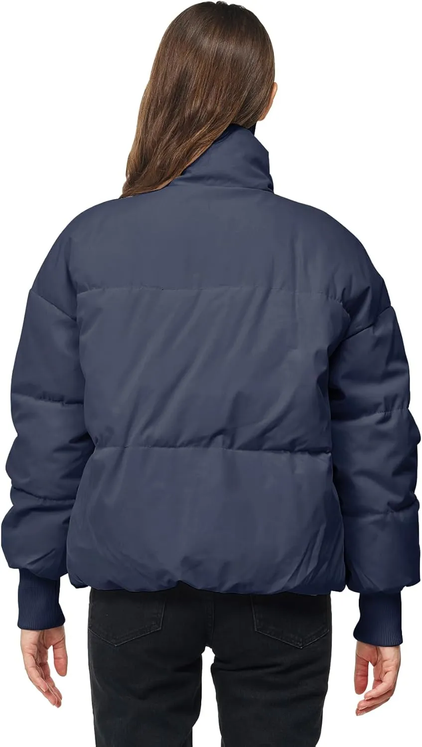TRATENBY Women's Winter Pockets Baggy Short Down Jacket Cropped Puffer Long Sleeve Zip Coats