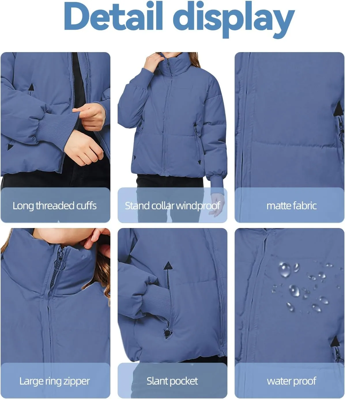 TRATENBY Women's Winter Pockets Baggy Short Down Jacket Cropped Puffer Long Sleeve Zip Coats