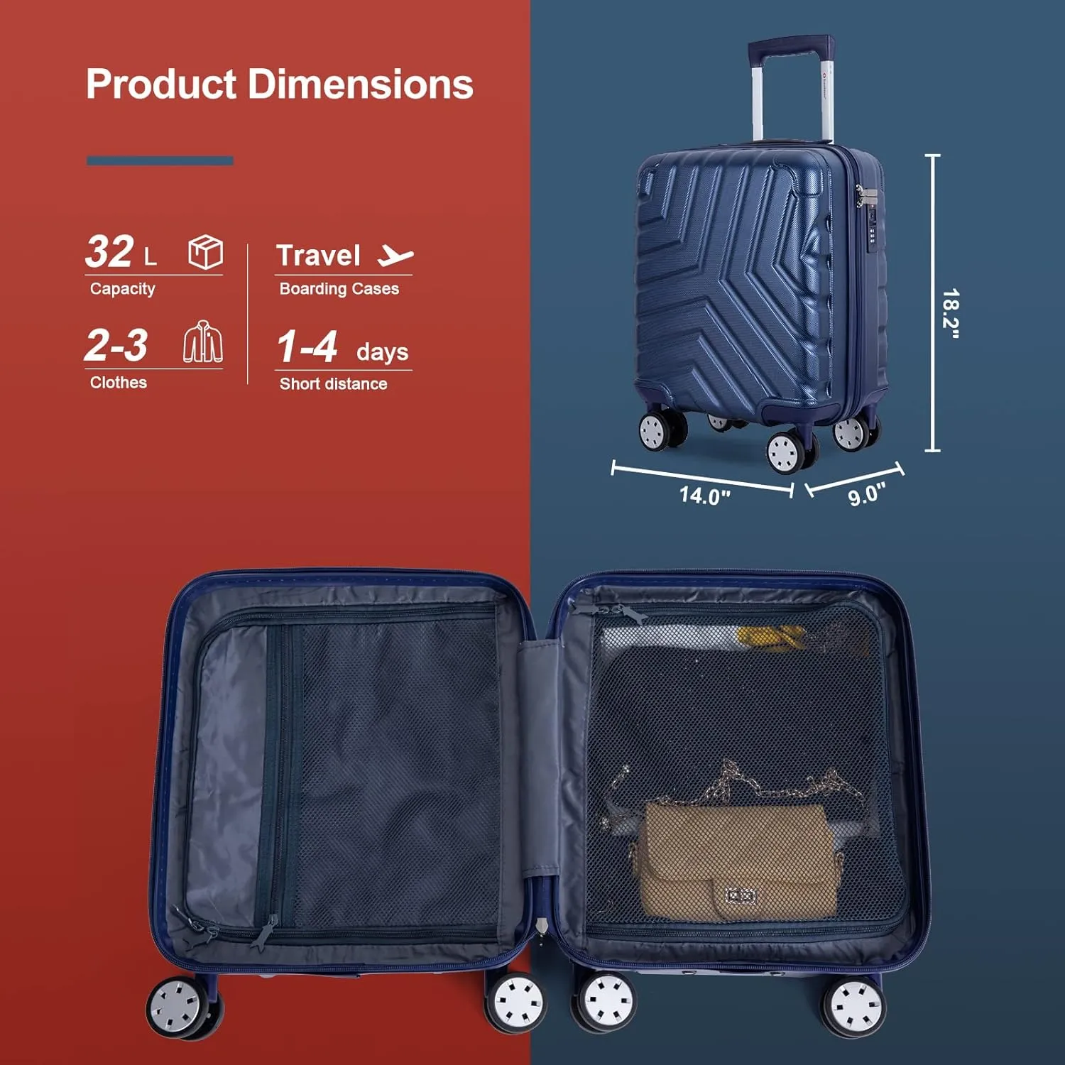 Travelhouse 16 Inch Carry On Luggage Airline Approved,Hardshell Small Carry Suitcases with 360 Spinner Wheels, Rolling Suitcase with TSA Approved