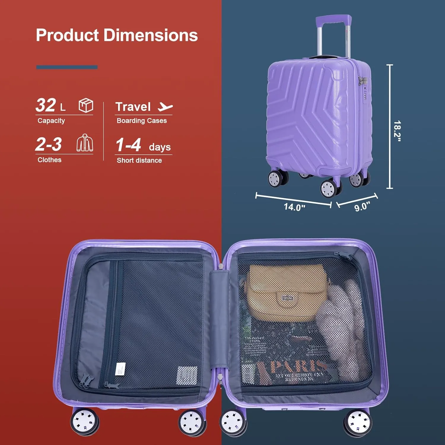 Travelhouse 16 Inch Carry On Luggage Airline Approved,Hardshell Small Carry Suitcases with 360 Spinner Wheels, Rolling Suitcase with TSA Approved