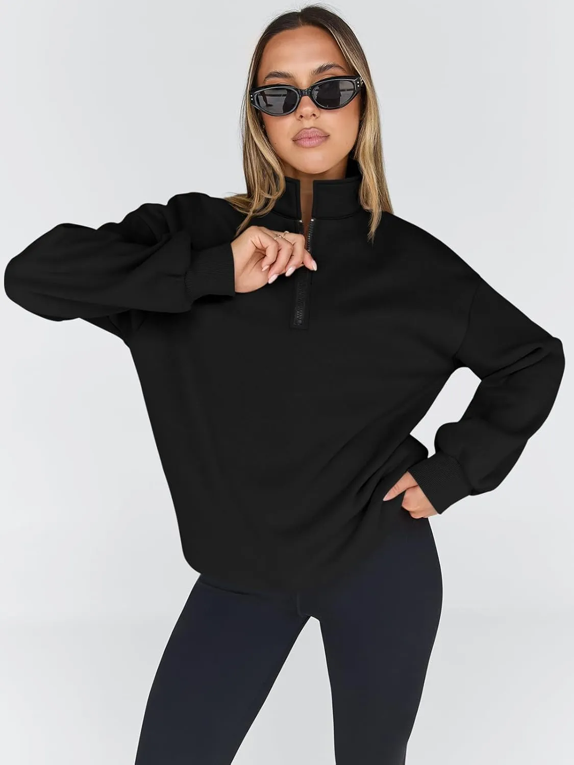 Trendy Queen Womens Oversized Sweatshirts Fall Fashion Hoodies Half Zip Pullover Long Sleeve Shirts Clothes Outfits