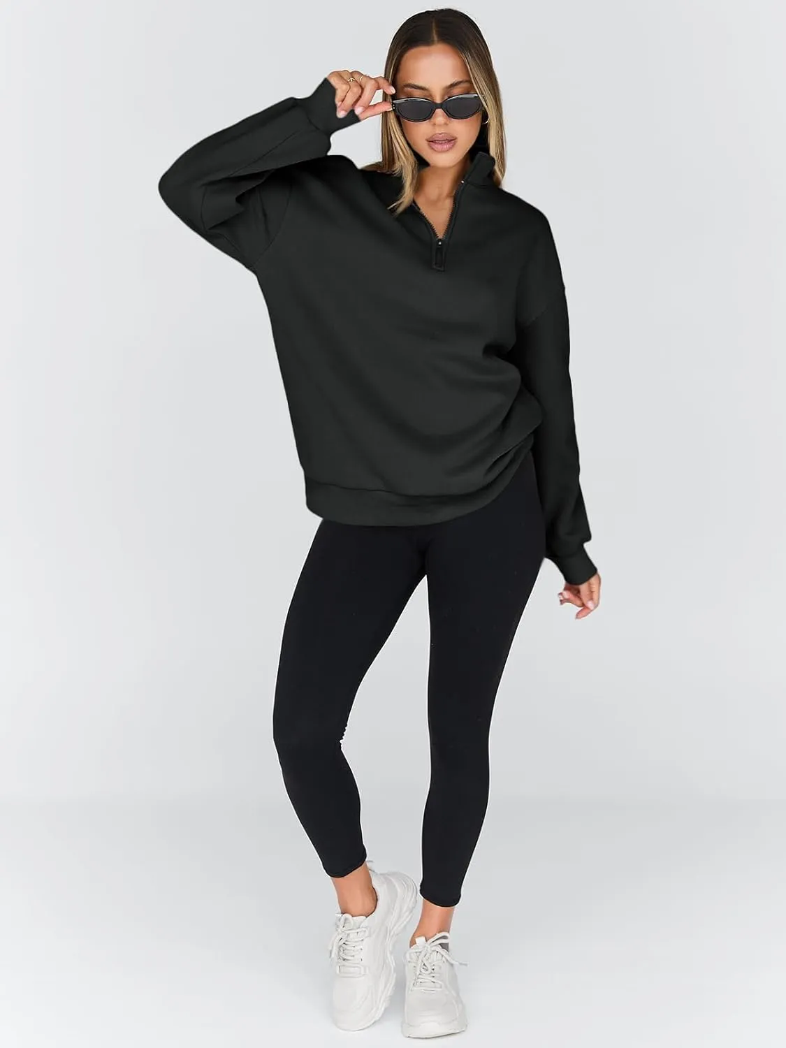 Trendy Queen Womens Oversized Sweatshirts Fall Fashion Hoodies Half Zip Pullover Long Sleeve Shirts Clothes Outfits