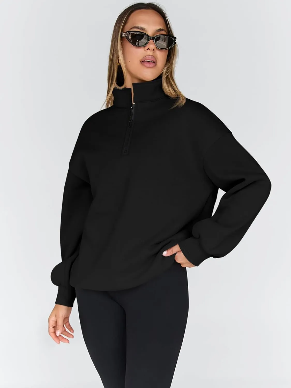 Trendy Queen Womens Oversized Sweatshirts Fall Fashion Hoodies Half Zip Pullover Long Sleeve Shirts Clothes Outfits