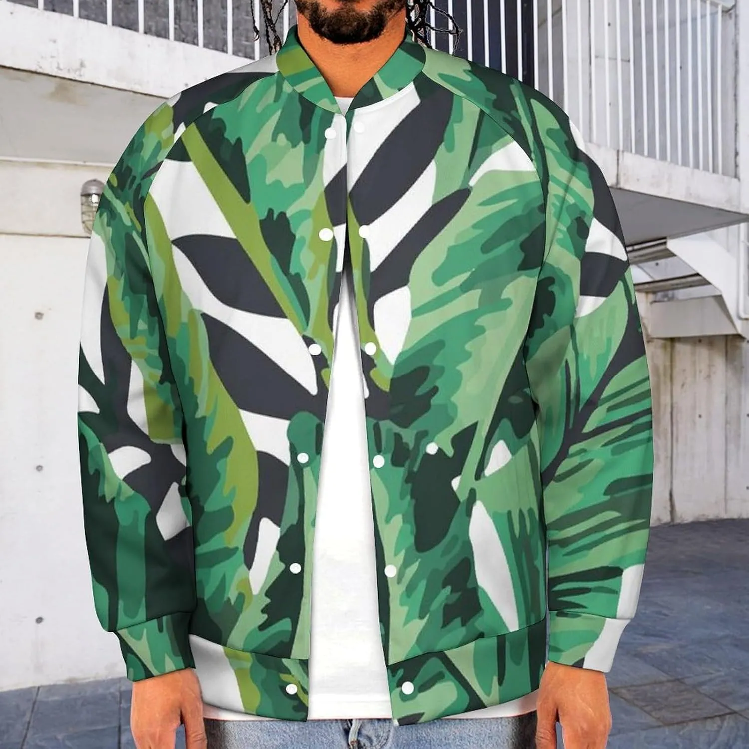 Tropical Jungle Banana Leaf Lightweight Men's Baseball Jackets Relaxed Fit Varsity Bomber Jacket Windbreaker Coat