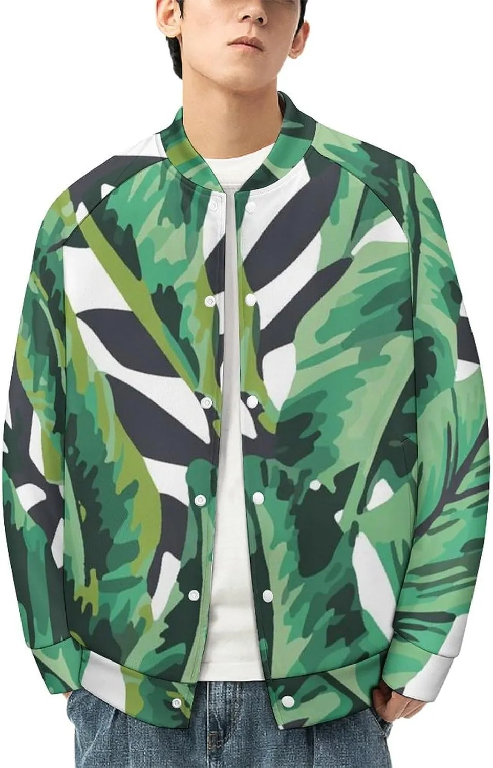 Tropical Jungle Banana Leaf Lightweight Men's Baseball Jackets Relaxed Fit Varsity Bomber Jacket Windbreaker Coat