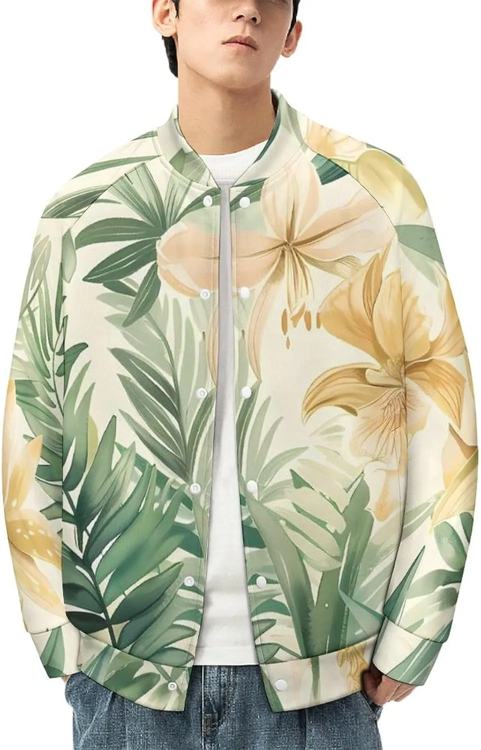 Tropical Orchid Plant Lightweight Men's Baseball Jackets Relaxed Fit Varsity Bomber Jacket Windbreaker Coat