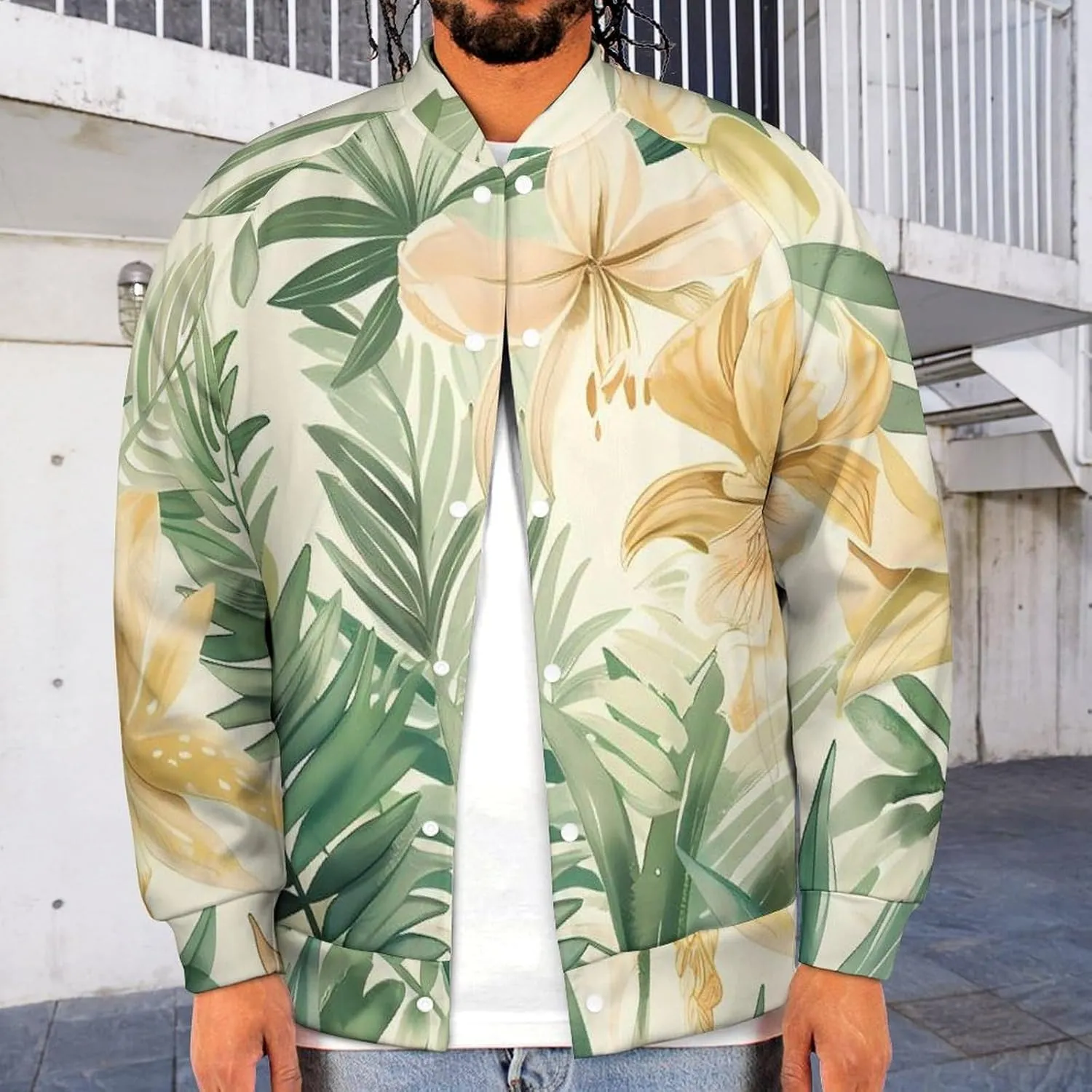 Tropical Orchid Plant Lightweight Men's Baseball Jackets Relaxed Fit Varsity Bomber Jacket Windbreaker Coat