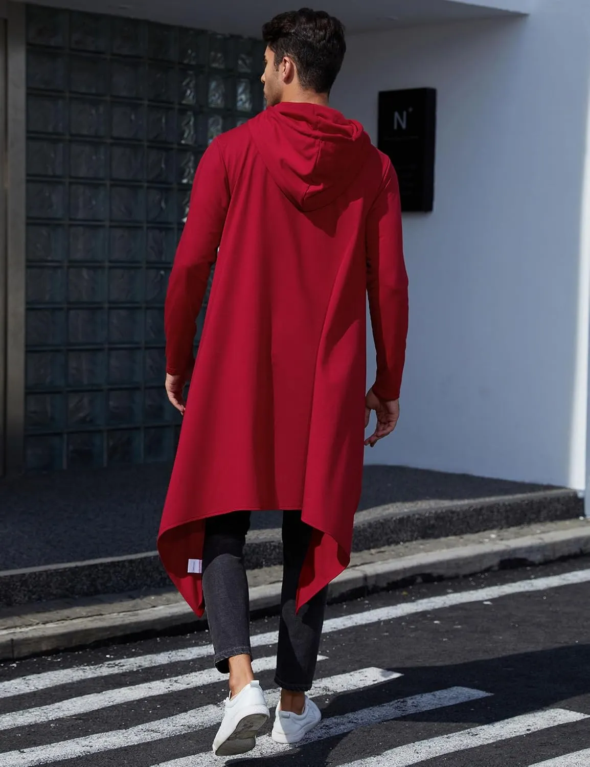 TURETRENDY Men's Hooded Cloak Casual Long Pullover Hoodie Cape Hip Hop Sweatshirt with Pocket