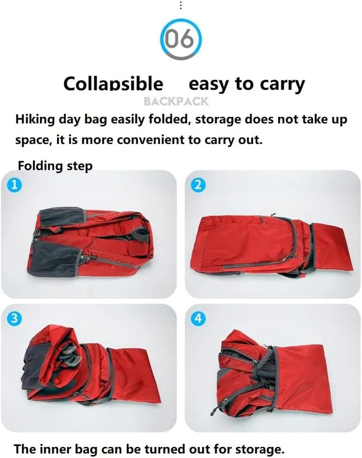 Ultra Lightweight-Packable-Hiking-Backpack Foldable Travel Camping Daypack Casual Outdoor Water-resistant 25L Bags (Red)
