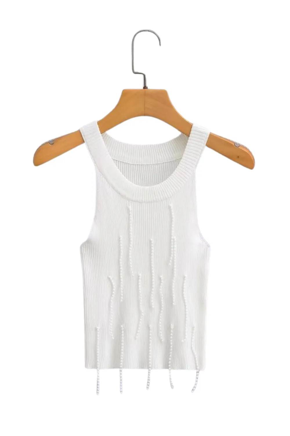 'Ulyana' Faux Pearl Embellished Knit Tank Top