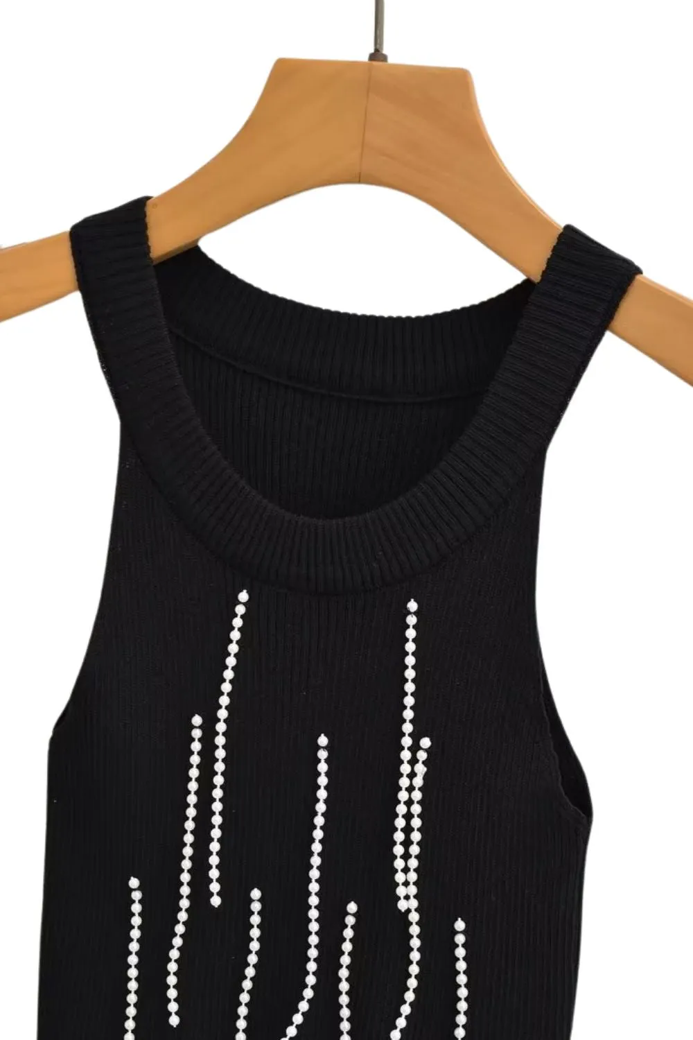 'Ulyana' Faux Pearl Embellished Knit Tank Top