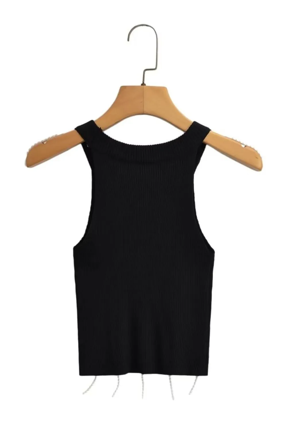 'Ulyana' Faux Pearl Embellished Knit Tank Top