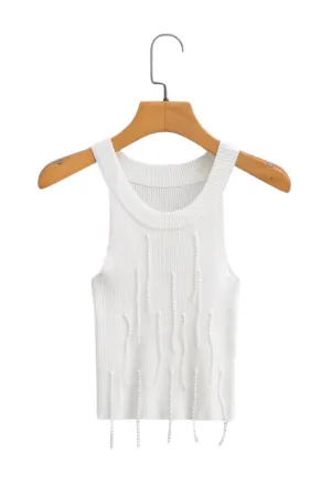 'Ulyana' Faux Pearl Embellished Knit Tank Top