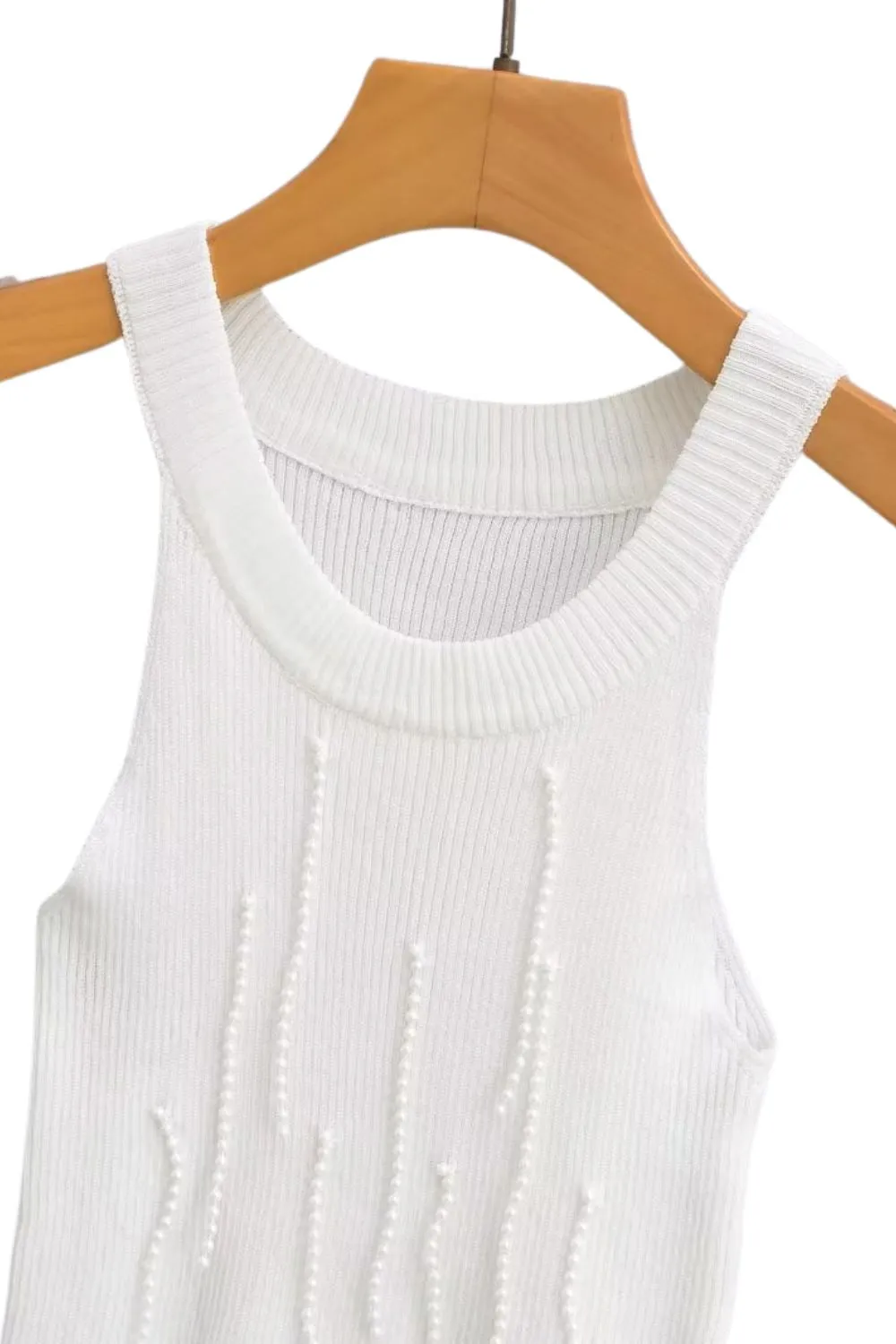 'Ulyana' Faux Pearl Embellished Knit Tank Top