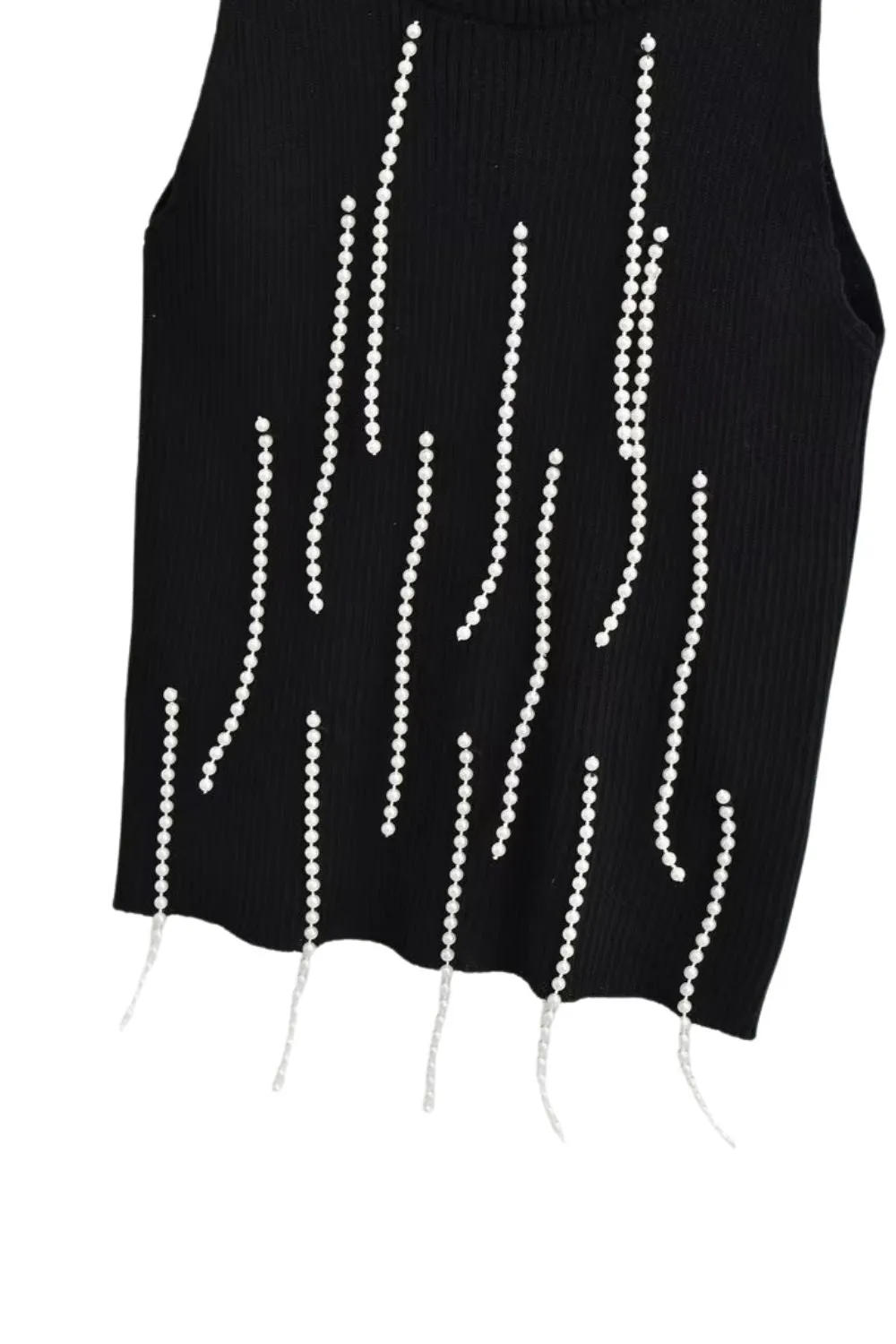 'Ulyana' Faux Pearl Embellished Knit Tank Top
