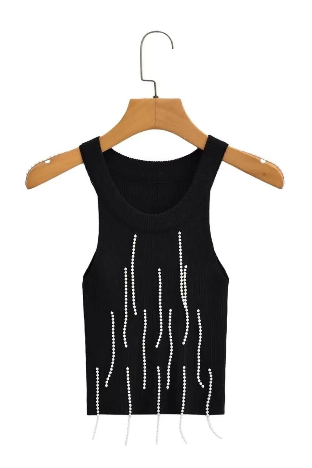 'Ulyana' Faux Pearl Embellished Knit Tank Top