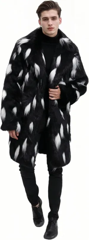 UMREN Men's Luxury Faux Fur Coat Jacket Winter Warm Long Coats Overwear Outwear