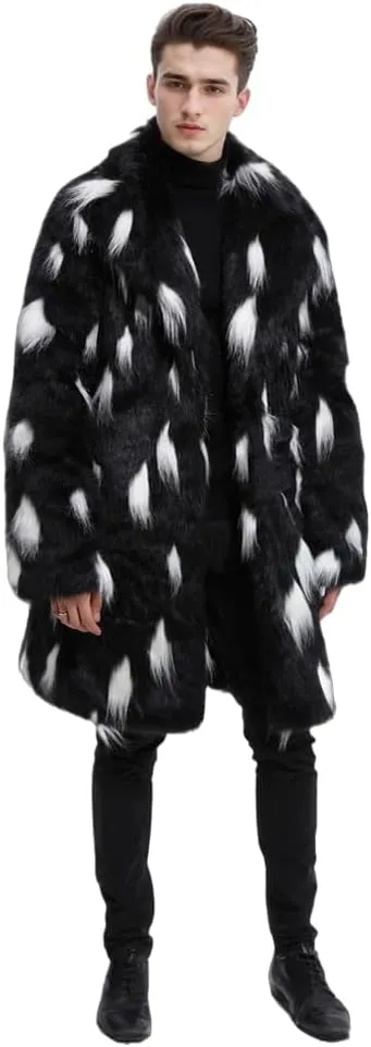 UMREN Men's Luxury Faux Fur Coat Jacket Winter Warm Long Coats Overwear Outwear