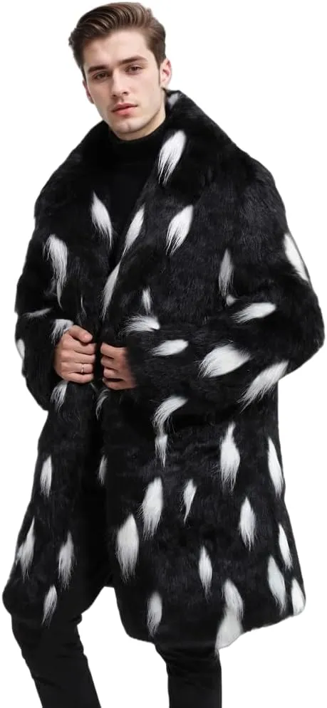 UMREN Men's Luxury Faux Fur Coat Jacket Winter Warm Long Coats Overwear Outwear