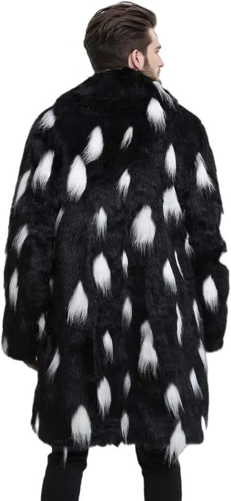 UMREN Men's Luxury Faux Fur Coat Jacket Winter Warm Long Coats Overwear Outwear