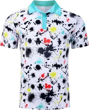 UNIFACO Mens Golf Shirt 3D Print Polo Shirts Dry Fit Performance Moisture Wicking Short Sleeve