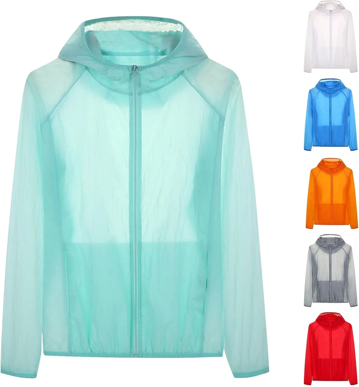 Unisex Sun Protection UV Jacket Mens & Women Zip Up Hoodie Rash Guard Long Sleeve Hiking Fishing SPF Performance Shirt