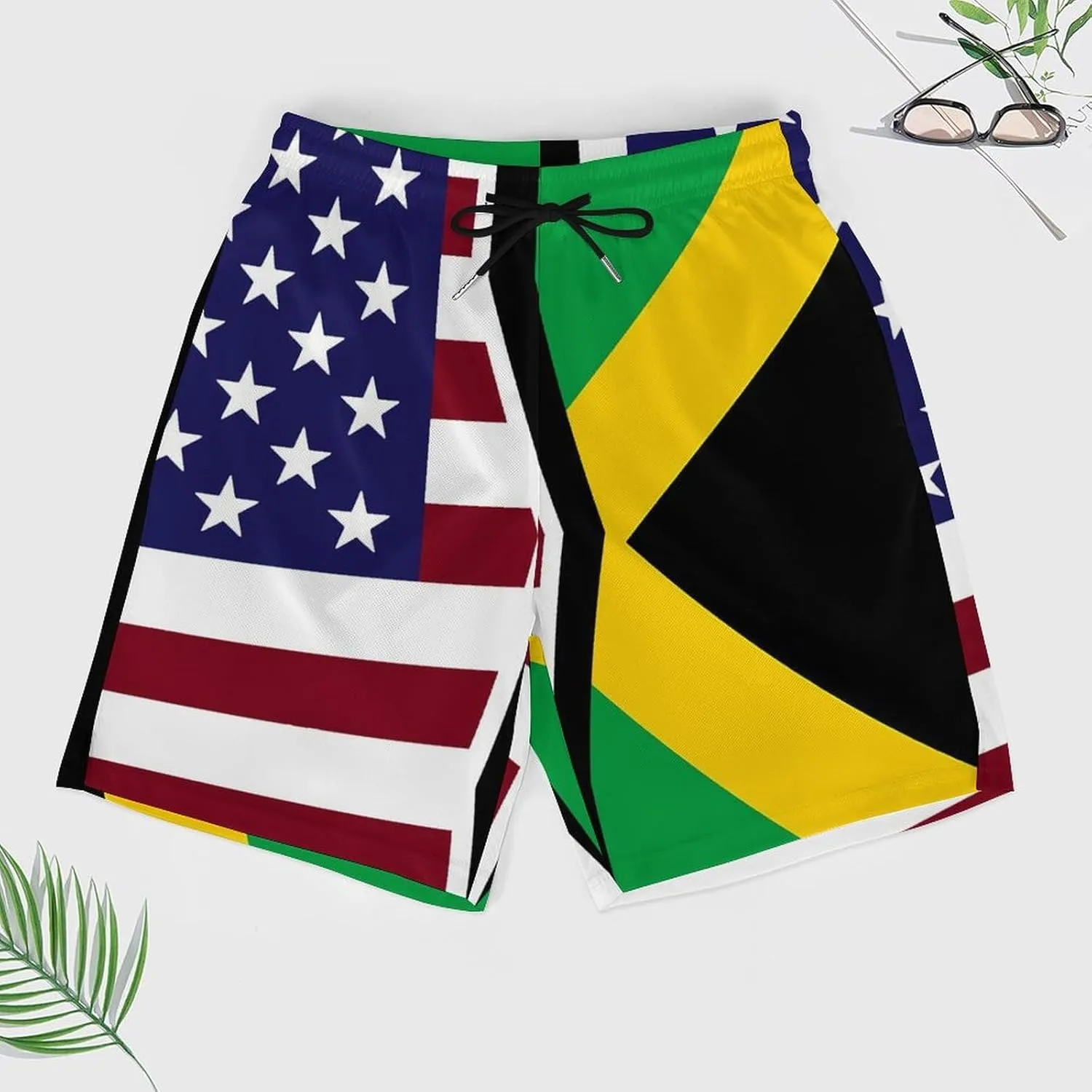 United States and Jamaica Flag Quick Dry Mens Swim Trunks Swimming Beach Board Shorts with Pockets Workout Gym