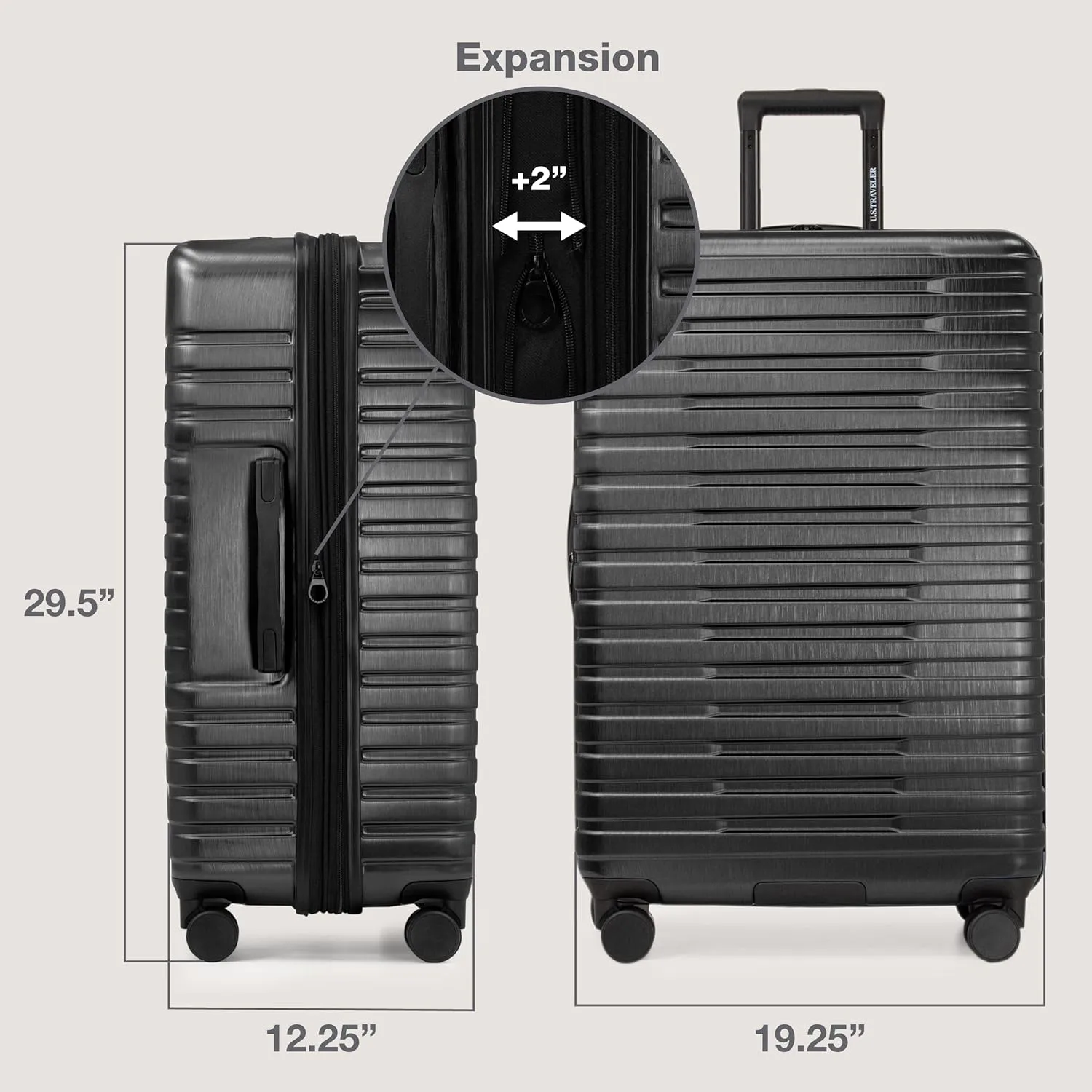 U.S. Traveler Boren Polycarbonate Hardside Rugged Travel Suitcase Luggage with 8 Spinner Wheels, Aluminum Handle, Black, Checked-Large 30-Inch