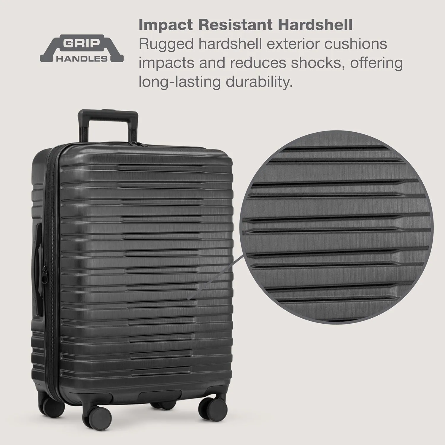 U.S. Traveler Boren Polycarbonate Hardside Rugged Travel Suitcase Luggage with 8 Spinner Wheels, Aluminum Handle, Carry-on 22-Inch, USB Port, Black