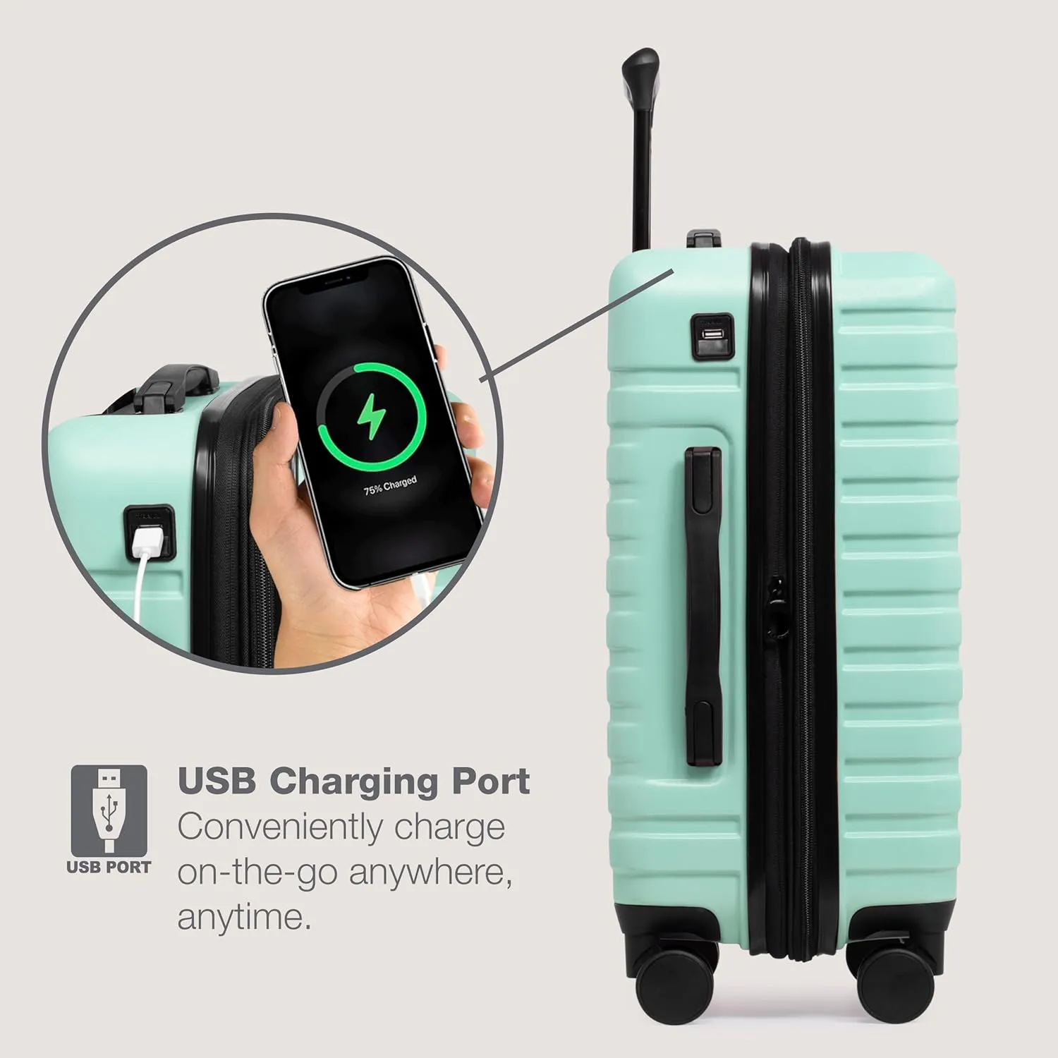 U.S. Traveler Boren Polycarbonate Hardside Rugged Travel Suitcase Luggage with 8 Spinner Wheels, Aluminum Handle, Mint, Carry-on 22-Inch, USB Port