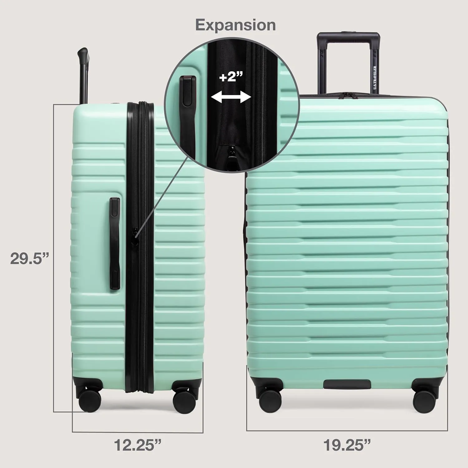 U.S. Traveler Boren Polycarbonate Hardside Rugged Travel Suitcase Luggage with 8 Spinner Wheels, Aluminum Handle, Mint, Checked-Large 30-Inch