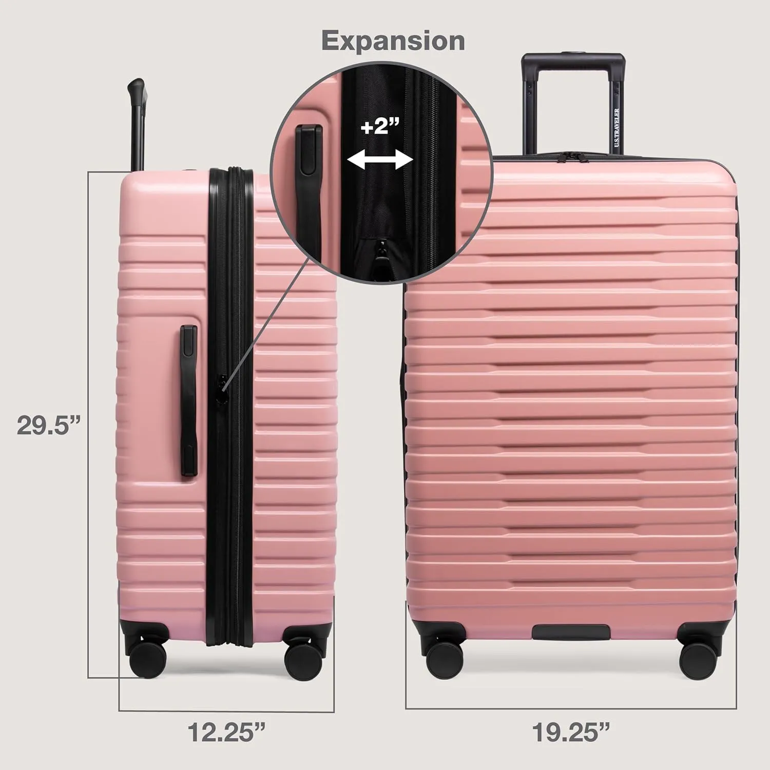 U.S. Traveler Boren Polycarbonate Hardside Rugged Travel Suitcase Luggage with 8 Spinner Wheels, Aluminum Handle, Pink, Checked-Large 30-Inch