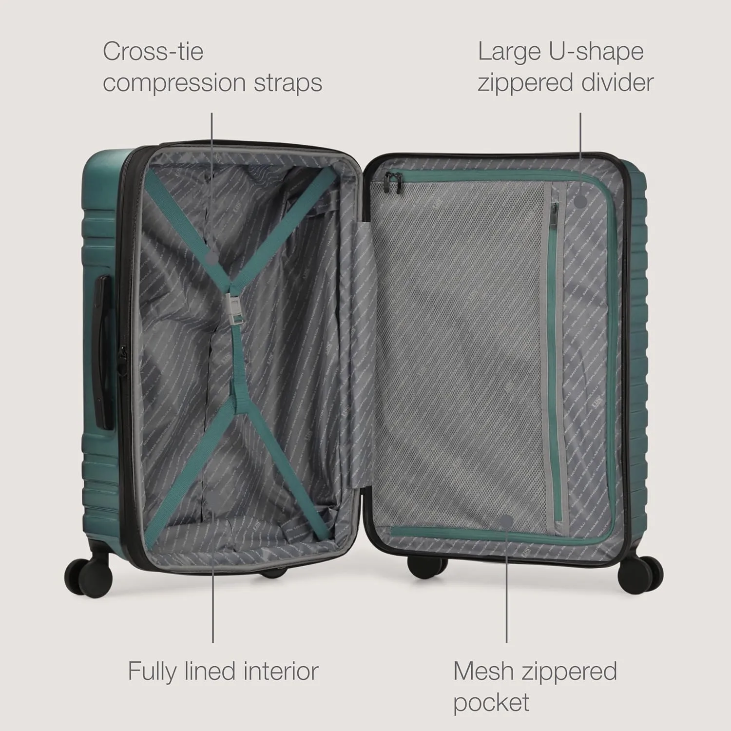 U.S. Traveler Boren Polycarbonate Hardside Rugged Travel Suitcase Luggage with 8 Spinner Wheels, Aluminum Handle, Teal, Carry-on 22-Inch, USB Port