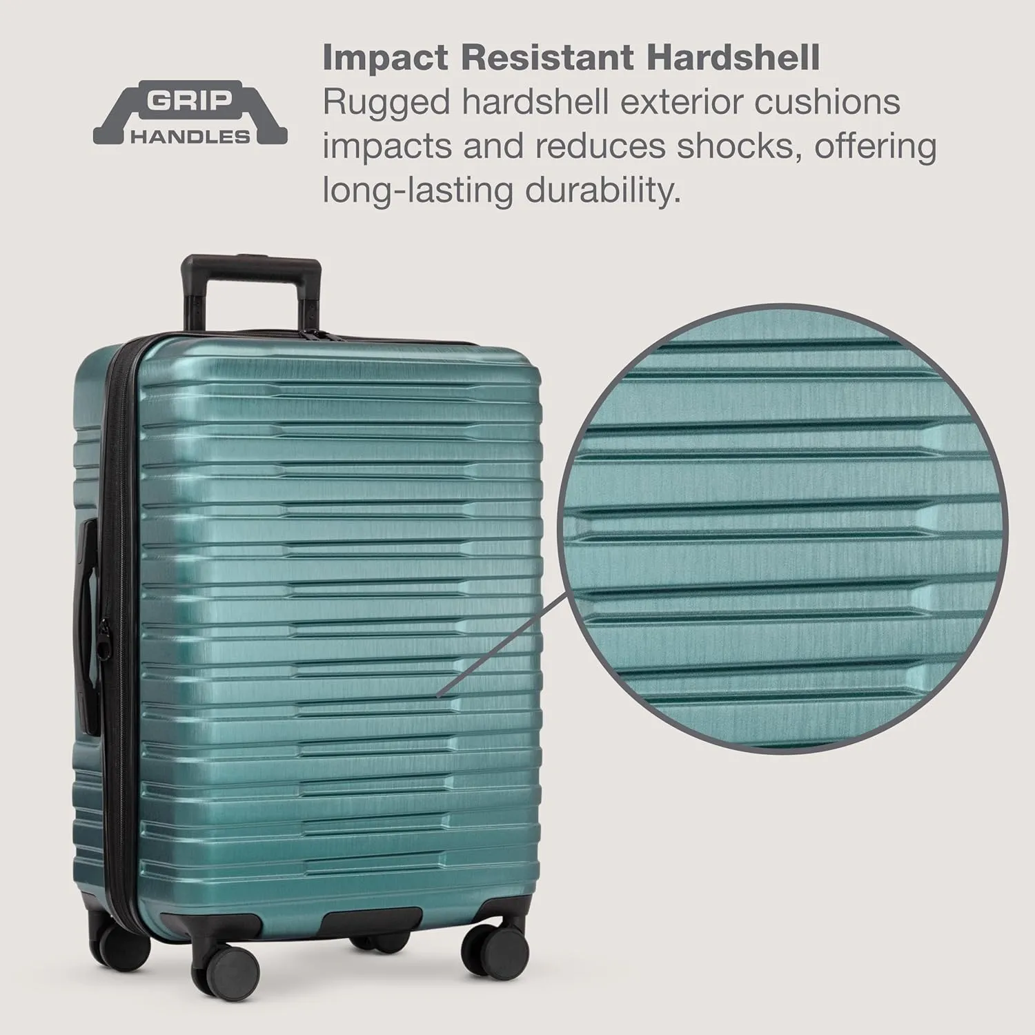 U.S. Traveler Boren Polycarbonate Hardside Rugged Travel Suitcase Luggage with 8 Spinner Wheels, Aluminum Handle, Teal, Carry-on 22-Inch, USB Port