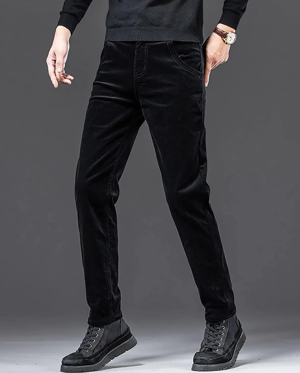 utcoco Men's Cotton Slim Fit Corduroy Pant Straight-Leg Corduroy Pant for Men