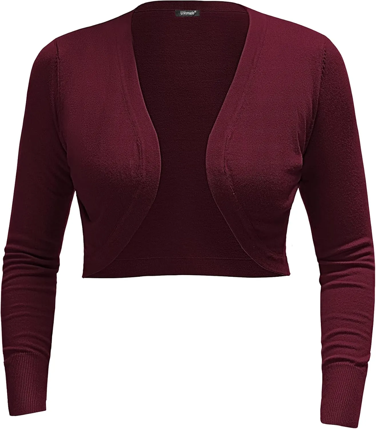 U.Vomade Women's Cropped Cardigan Bolero Shrug Open Front Sweater Long Sleeve S-1X