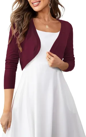 U.Vomade Women's Cropped Cardigan Bolero Shrug Open Front Sweater Long Sleeve S-1X