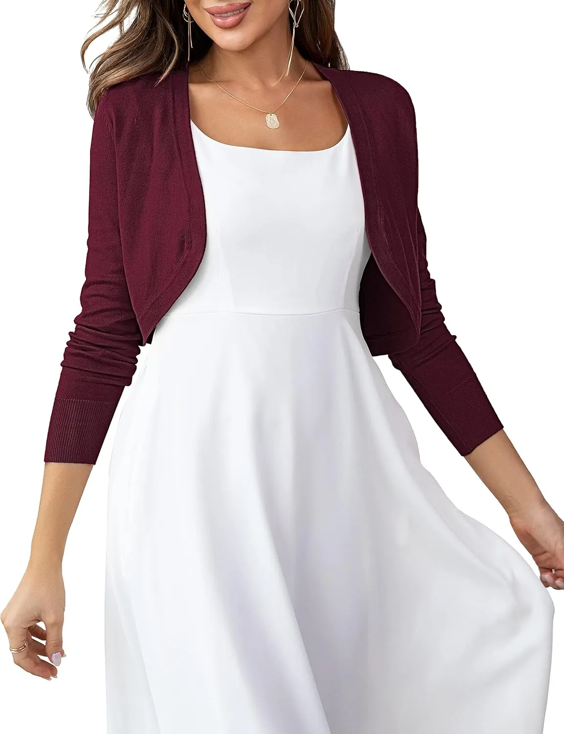 U.Vomade Women's Cropped Cardigan Bolero Shrug Open Front Sweater Long Sleeve S-1X