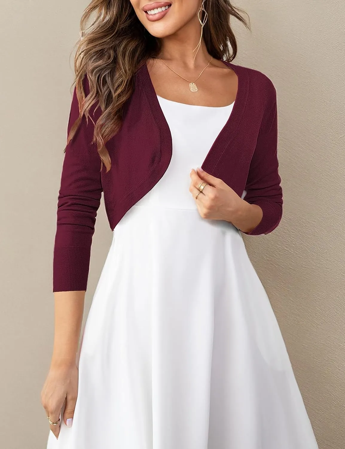 U.Vomade Women's Cropped Cardigan Bolero Shrug Open Front Sweater Long Sleeve S-1X