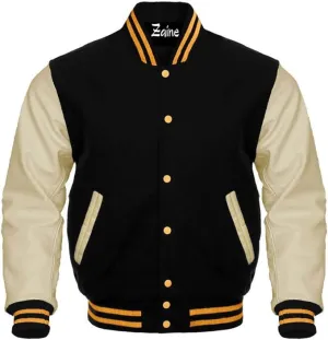 Varsity Baseball Bomber Wool & Genuine Leather Sleeves Jacket