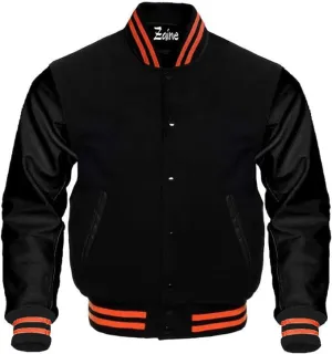 Varsity Baseball Bomber Wool & Genuine Leather Sleeves Jacket