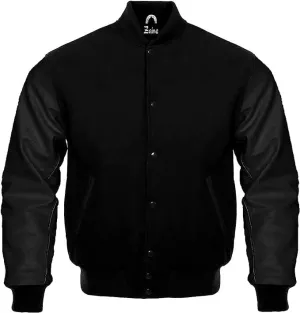 Varsity Baseball Bomber Wool & Genuine Leather Sleeves Jacket