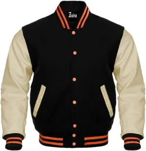 Varsity Baseball Bomber Wool & Genuine Leather Sleeves Jacket