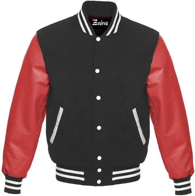 Varsity Baseball Bomber Wool & Genuine Leather Sleeves Jacket