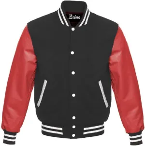 Varsity Baseball Bomber Wool & Genuine Leather Sleeves Jacket
