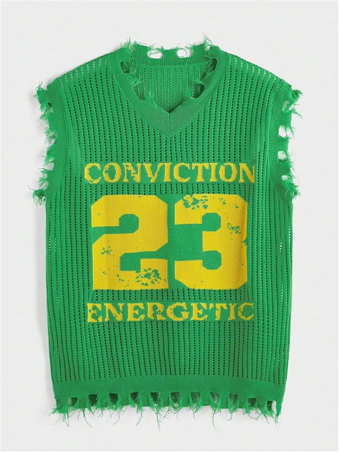 Verdusa Men's Graphic Letter Print Ripped Sweater Vest Sleeveless Summer Knit Tops